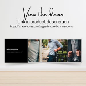 May include: A promotional banner with the text "View the Demo" in elegant script. Below, it reads "Link in product description" with a URL. The banner includes three images and the words "Mobile Responsive".