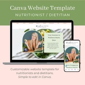Nutritionist Website Template Canva, Dietitian Website Template, Health Coach Website Template, Wellness Website Design, Canva Website