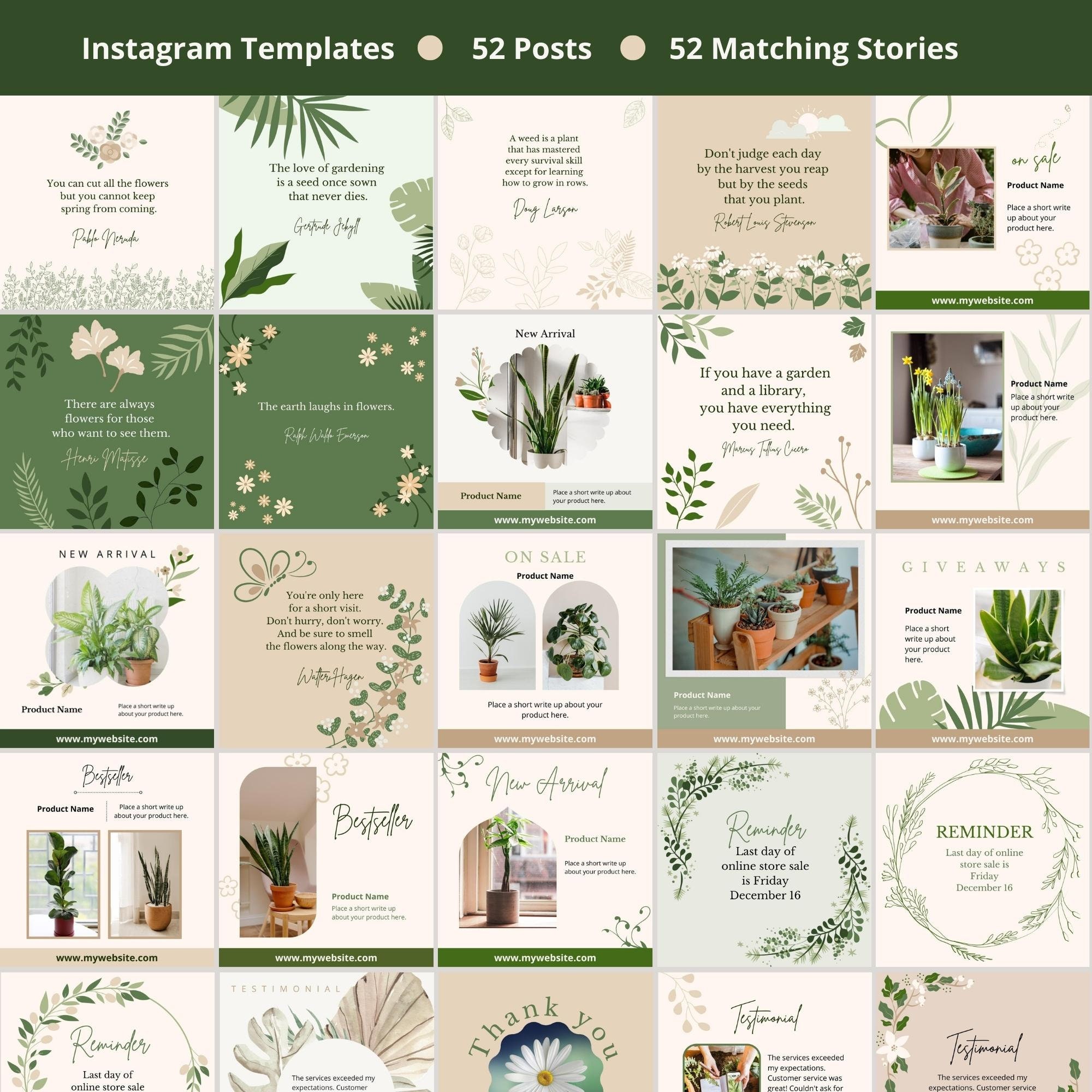Gardening Instagram Post Templates Canva, Plant Store Instagram Posts ...