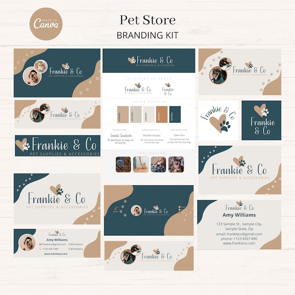 Brand kit for pet store, Branding bundle for pet business, Pet store and supplies branding kit, Canva templates brand kit for dog, cat, pets