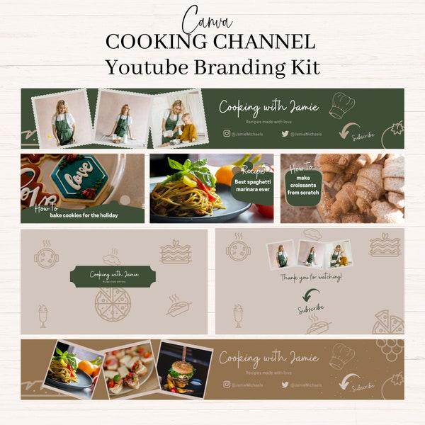 Cooking YouTube Channel Kit | Youtube Branding Kit | Editable Canva Template | Banner, Intro, Outro, Video Thumbnails | Restaurant
