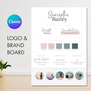 Logo und Brand Board Canva Templates für Autoren, Verfasser und Blogger, Feminine und Professionelle Ästhetik, Hellrosa und Blau, Brand Kit