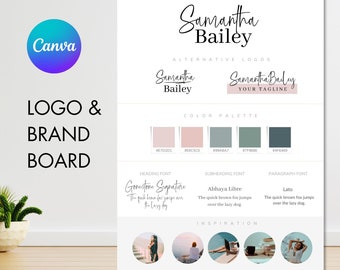 Logo und Brand Board Canva Templates für Autoren, Verfasser und Blogger, Feminine und Professionelle Ästhetik, Hellrosa und Blau, Brand Kit