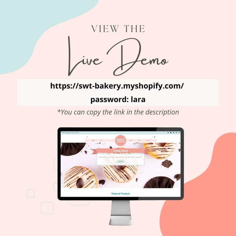 Op de afbeelding: Een computerscherm dat een website voor een bakkerij genaamd "Sweet & Bakery" weergeeft. De website heeft een banner met de tekst "Freshly Baked" en een foto van donuts. De website bevat ook een sectie voor gepromote producten.