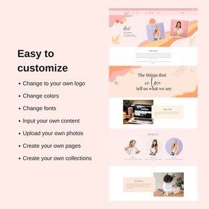Puede incluir: Una captura de pantalla de un sitio web que muestra un esquema de color rosa y naranja con un encabezado de sitio web que dice "Alot". El texto "The things that we love tell us what we are" se muestra en el sitio web. El sitio web es f&aacute;cil de personalizar con su propio logotipo, colores, fuentes, contenido, fotos, p&aacute;ginas y colecciones.