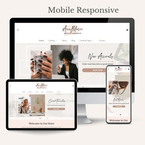 May include: A website mockup showing a mobile responsive design for an online store called "Ann Marie Quality Products". The website features a homepage with a "New Arrivals" section, a "Crowd Favorites" section, and a "Best Deals" section. The website is designed to be user-friendly and easy to navigate on both desktop and mobile devices.