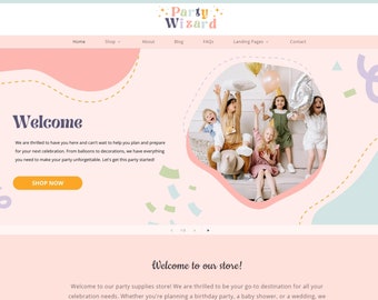 Shopify Theme, Shopify Website Template, Shopify Web Design, Shopify Store Template, Bright & Colorful Aesthetic, Party Supplies, Kids Store