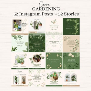 Gardening Instagram Post Templates Canva, Plant Store Instagram Posts, Canva Instagram Branding, Garden Shop Social Media Templates