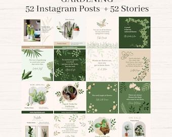 Gardening Instagram Post Templates Canva, Plant Store Instagram Posts, Canva Instagram Branding, Garden Shop Social Media Templates