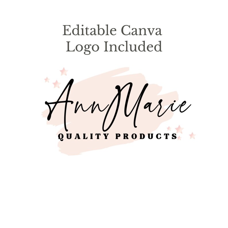 May include: A pink and white watercolor-style logo with the text "Ann Marie" in black cursive script. The text "QUALITY PRODUCTS" is also in black text below the name. There are small pink stars around the logo.