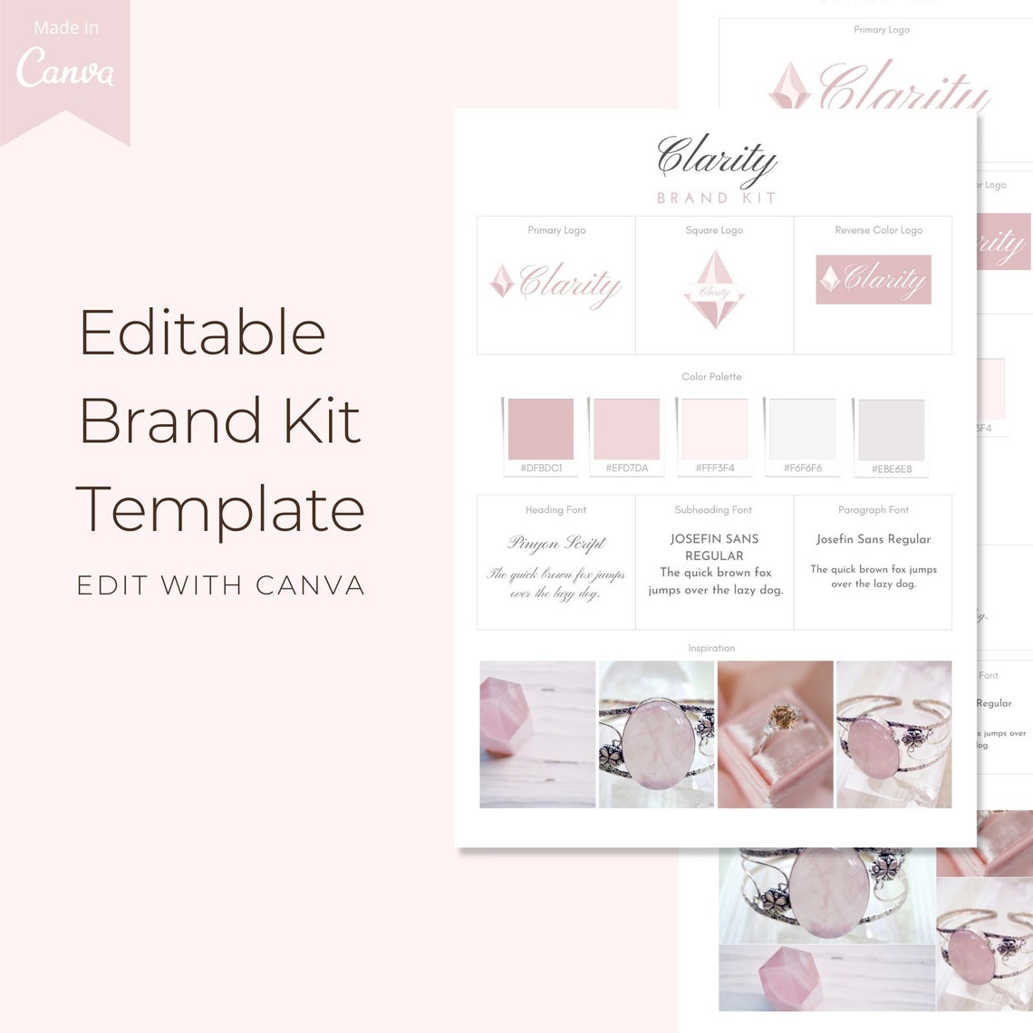 Canva Brand Kit Template Brand Board Template Light Pink | Etsy