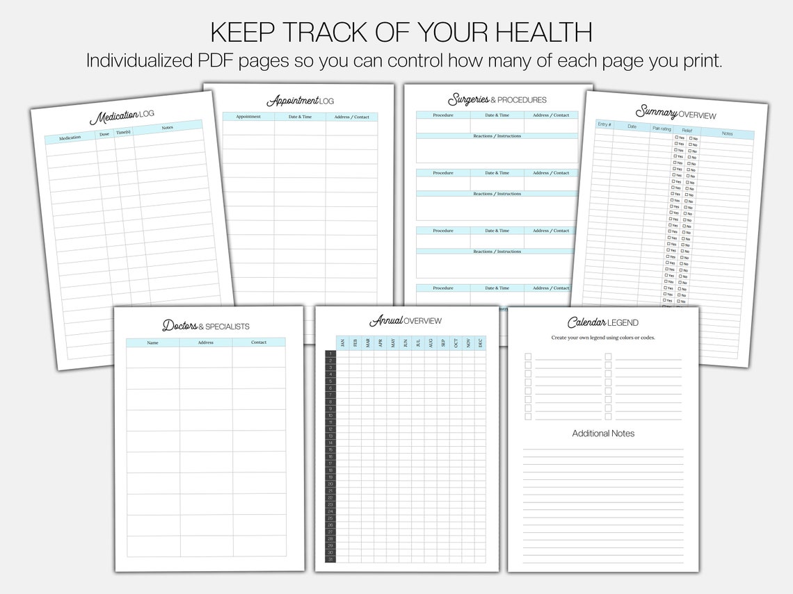 Chronic Pain Journal printable Tracker Pain &amp; Symptom - Etsy