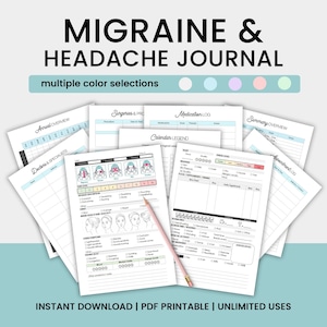 Diario de migraña imprimible / Registro de dolor de cabeza / Diario de síntomas de migraña / Imprimible / PDF 8.5 x 11 Carta de EE. UU. y 4A / Imprimir en casa