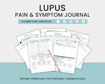 May include: A printable Lupus Pain & Symptom Journal with multiple colour selections. The journal includes sections for annual overview, doctor's appointments, surgeries and procedures, medication log, daily pain level, other symptoms, and a summary overview.