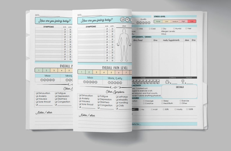 Chronic Pain Journal printable Tracker Pain &amp; Symptom - Etsy