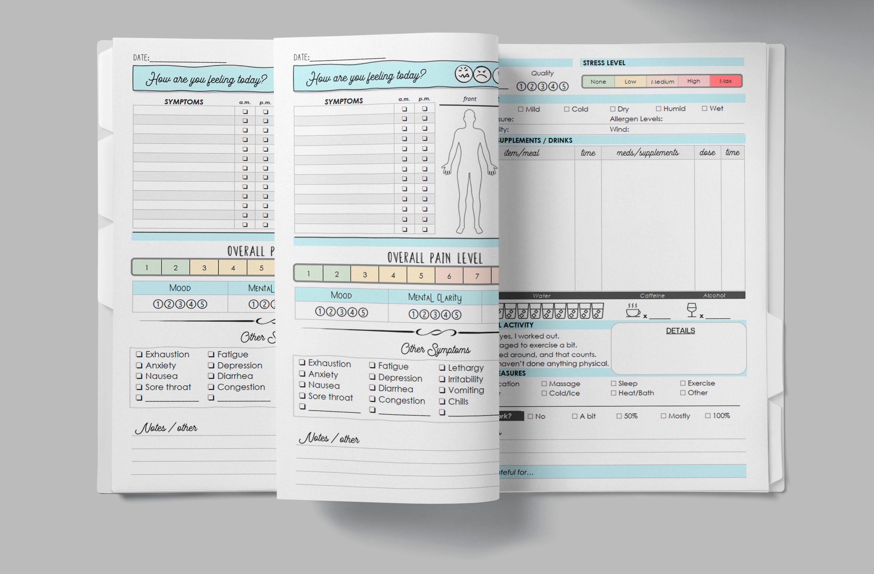 Chronic Pain Journal printable Tracker Pain &amp; Symptom - Etsy