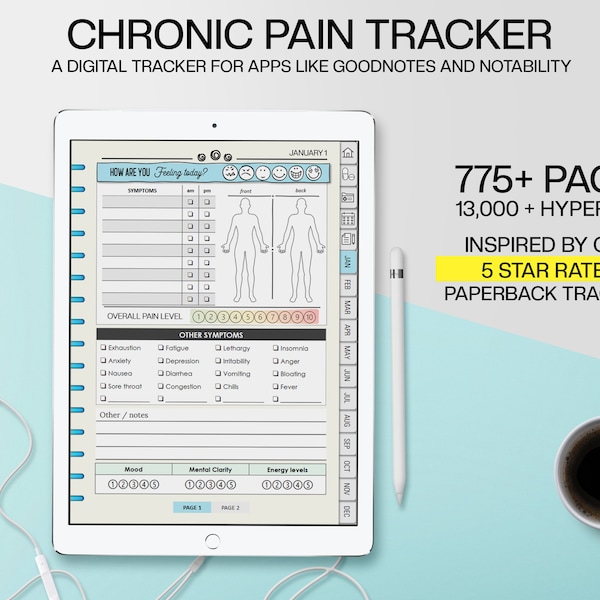 Digital Pain and Symptom Tracker For Chronic Pain & Illness (Fibromyalgia, Chronic Pain, Lupus and More) | Goodnotes Pain Tracker