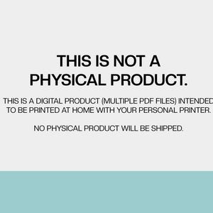 Op de afbeelding: Tekst op een witte achtergrond die luidt: "DIT IS GEEN FY SIEK PRODUCT. DIT IS EEN DIGITAAL PRODUCT (MEERDERE PDF-BESTANDEN) BEDOELD OM THUIS TE WORDEN AFGEDRUKT MET UW PERSOONLIJKE PRINTER. ER WORDT GEEN FY SIEK PRODUCT VERZONDEN."