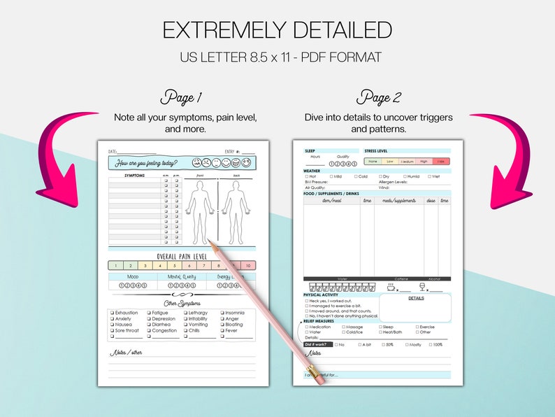 Chronic Pain Journal printable Tracker Pain &amp; Symptom - Etsy