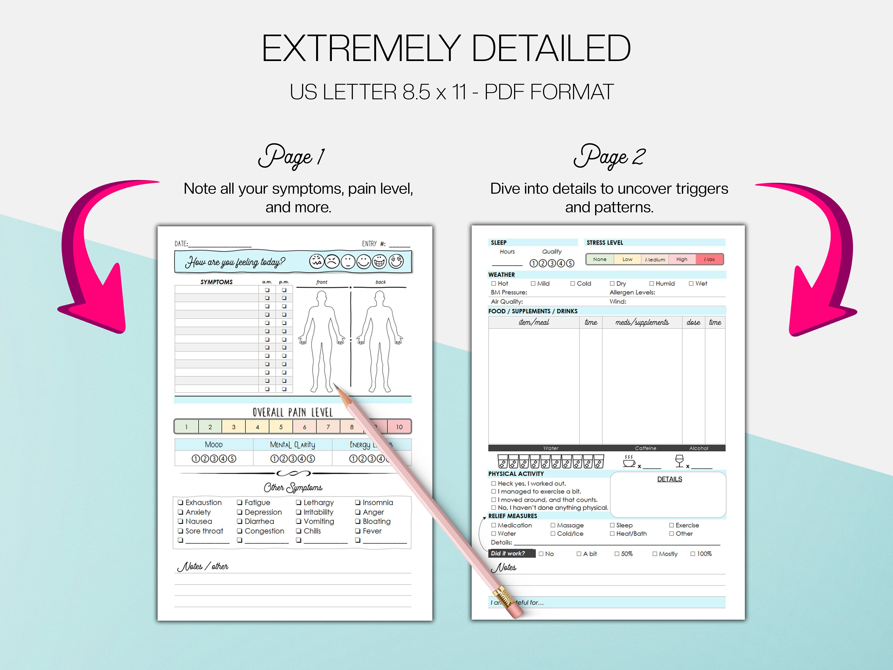 Chronic Pain Journal printable Tracker Pain &amp; Symptom - Etsy