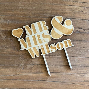 MR & MRS NAME Wedding Caketopper Topper personalized cake topper wedding cake wooden wedding cake cake