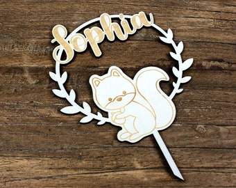 Topper Waldtiere Name Geburtstag Eichhörnchen Wunschname Stecker Holz Kuchen Kindergeburtstag Tortentopper Party individuell Tiere Torte