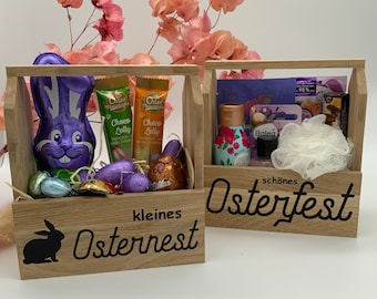Ostern Holz Geschenkkorb Osterkorb Geschenkset Osternest Geschenk Mitbringsel Wellness Geschenkidee Holzkorb Augenmaske Beauty Auszeit Frohe