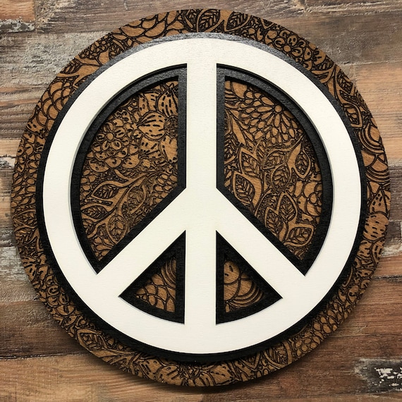 3D Peace Sign Wood STOP WAR Symbol Peace Flowers Ornaments Mural Image Wall Decoration Home Flower Power