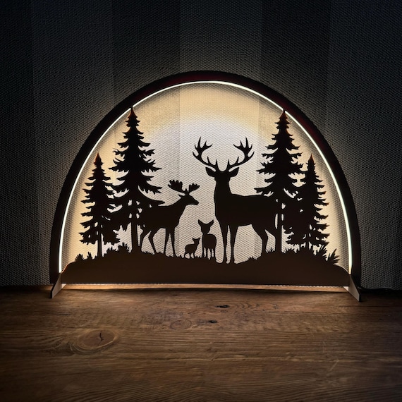 Schwibbogen LED Holz Christmas Forest Deer Xmas Decoration Advent Lichterbogen Christmas various colors USB Winter
