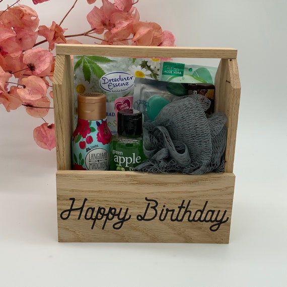 Birthday Wooden Gift Basket Happy Birthday Gift Set Gift Souvenir Wellness Gift Idea Wooden Basket Eye Mask Time Out Beauty Basket