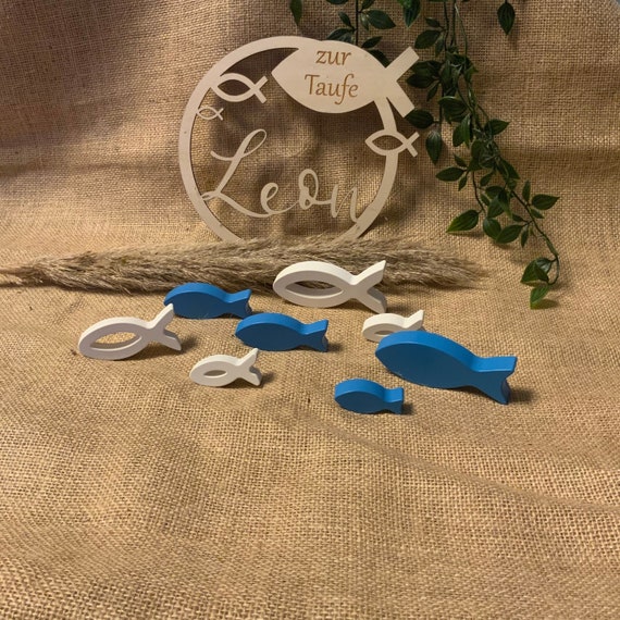 Baptism Fish Raysin Set of 8 Baptism Party Decoration Communion Confirmation Church Celebrations Maritime Blue Colored