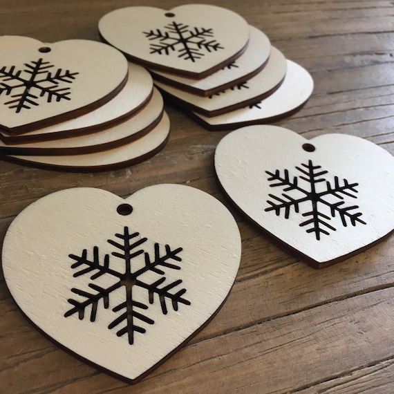10 x Heart Snowflake Pendant XMAS Christmas Christmas Tree Decorations Wooden Tree