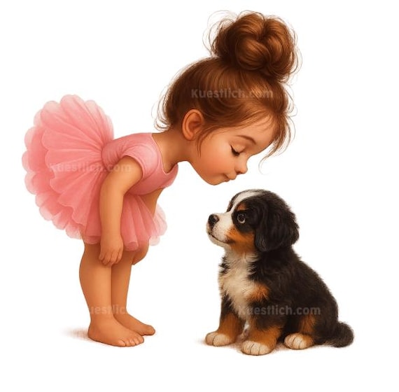 Iron-on image girl with dog digital transfer pink ballerina iron-on image children's clothing shirts gym bag gift 15 cm Bernese Mountain Dog