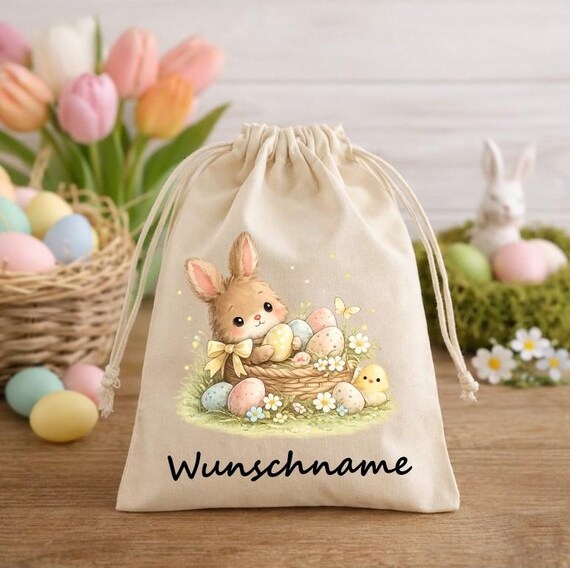 Easter Gift Bags for Children, Kindergarten Bunny Design, Cotton Bags 20×15 cm | OEKO-TEX TEX Suitable for Kindergarten Gifts and Small Gifts for Girls