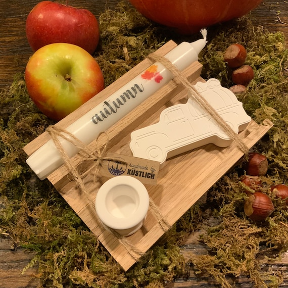 Gift set autumn pumpkin Thanksgiving autumn timeless candle raysin oak wood candle holder candlestick gift idea cuddly weather