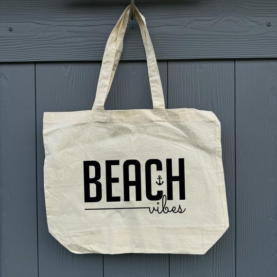 Bag XL Shopper Tote Bag Beach Vibes Beach Bag Cotton Market Bag Gift Personalized Shopping Bag Organic
