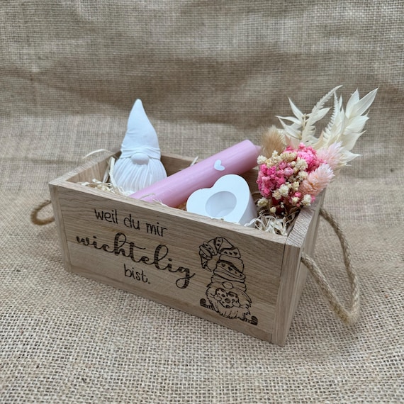Gift basket candle because you are important to me gift wooden box basket gift wrapping gnome heart candle holder souvenir girlfriend