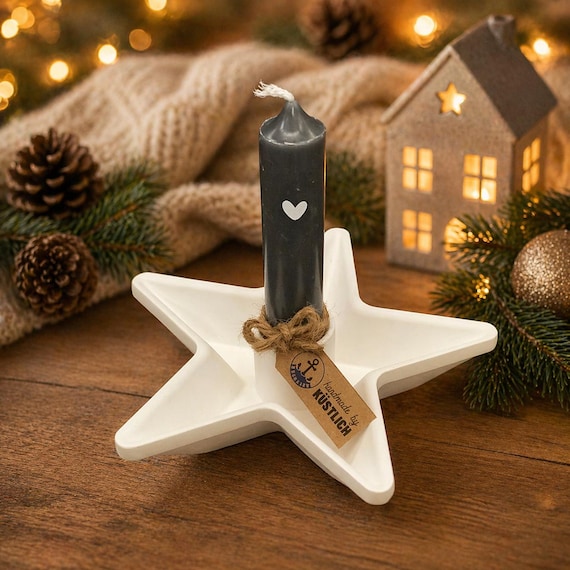 Candle holder, candle plate, star candle, gift idea, raysin handmade, Christmas, Christina's xmas