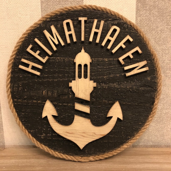 Round wooden picture decoration maritime anchor mural lighthouse decoration wood Baltic Sea home port sea gift home shabby chic wooden decoration unique
