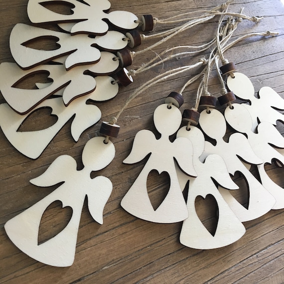 10 x Angel Pendant Wood with Ribbon XMAS Christmas Tree Decoration Tree Jewelry