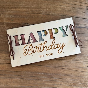 Feliz cumpleaños Regalo de empresa Tarjeta de madera Vale Dinero Regalo Dinero Tarjeta de regalo Idea de regalo de cumpleaños Gracias cumpleaños