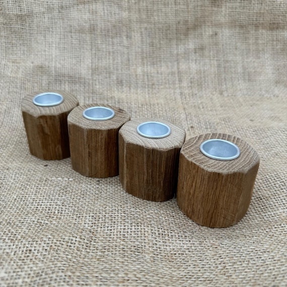 4x candle holders oak rustic wood Christmas Advent XMAS stick candles gold candles Christmas rustic candle holder handmade decoration X MAS