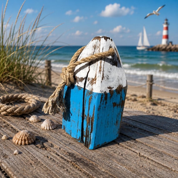 Wooden buoy, maritime decoration, beach, Baltic Sea, moin, decoration, wooden buoy, sea, seafaring, swimmer, beach house, blue, summer flair, vacation