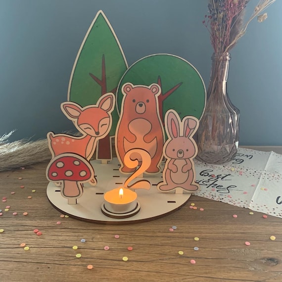 Children's birthday standee colored Festive wreath Birthday wreath Birthday tea light Baby topper Candle holder Forest animals Animals