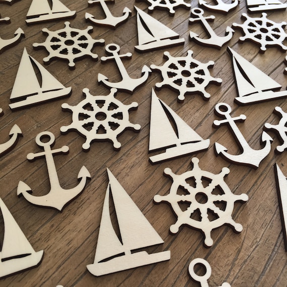50 x Maritime table decoration steering wheel ANCHOR ship wood scatter decoration Baltic Sea sailing decoration gift craft