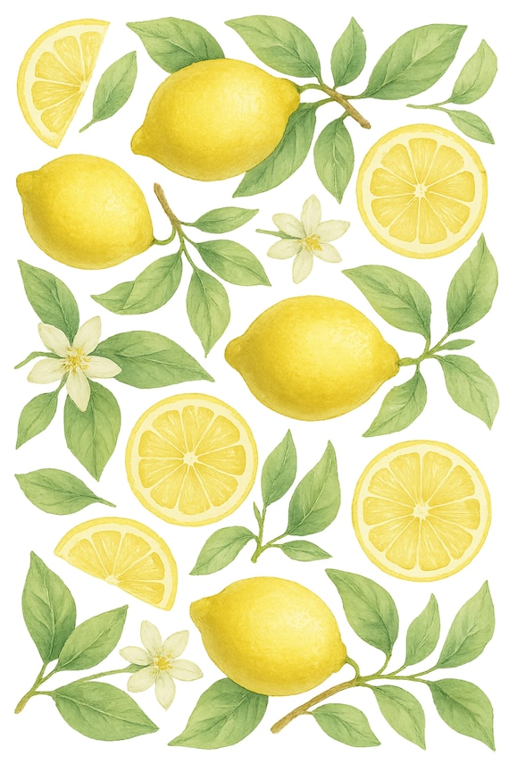 Rub On Sticker Lemon A5 – Lemon Sticker Sheet Transparent – Summer Decoration Rub-On Image Candles Journaling Scrapbooking DIY Rub ons