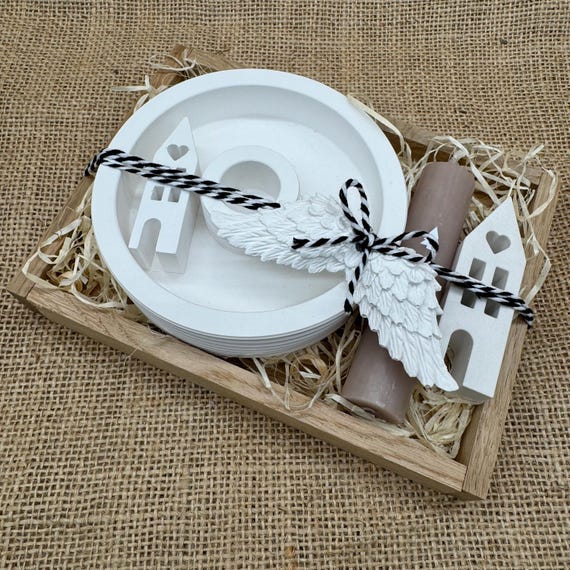 Gift set candle houses raysin plate house wooden box gift wings angel Christmas XMAS Christmas winter candle set souvenir