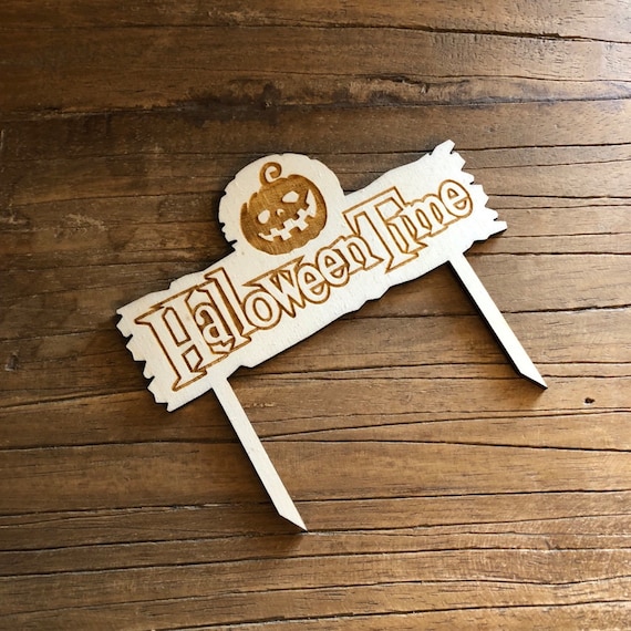 Halloween Topper Cake Autumn Pumpkin Scary Ghost Cake Topper Plug Wood Pumpkin