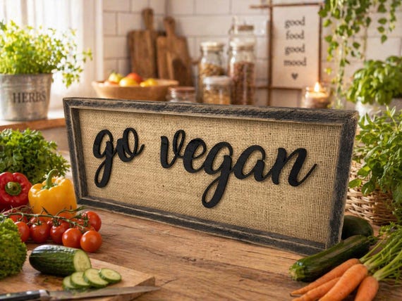 Go Vegan Decorative Picture Wall Decor Wood Picture Shabby Chic Home Kitchen Dining Room Wall Art Decor