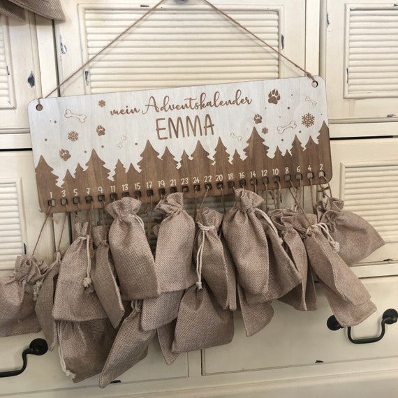 Personalized Advent calendar dog with name, Christmas, wooden Advent calendar, Advent, jute bag, Advent calendar to fill